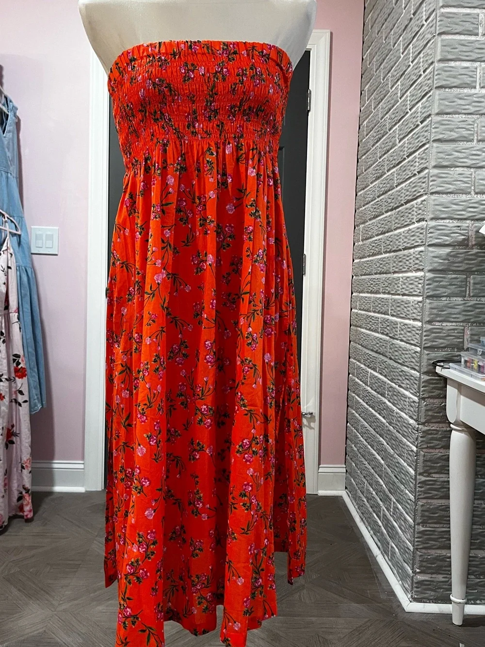 J. Crew Orange Floral Maxi Skirt with Smocked Waist